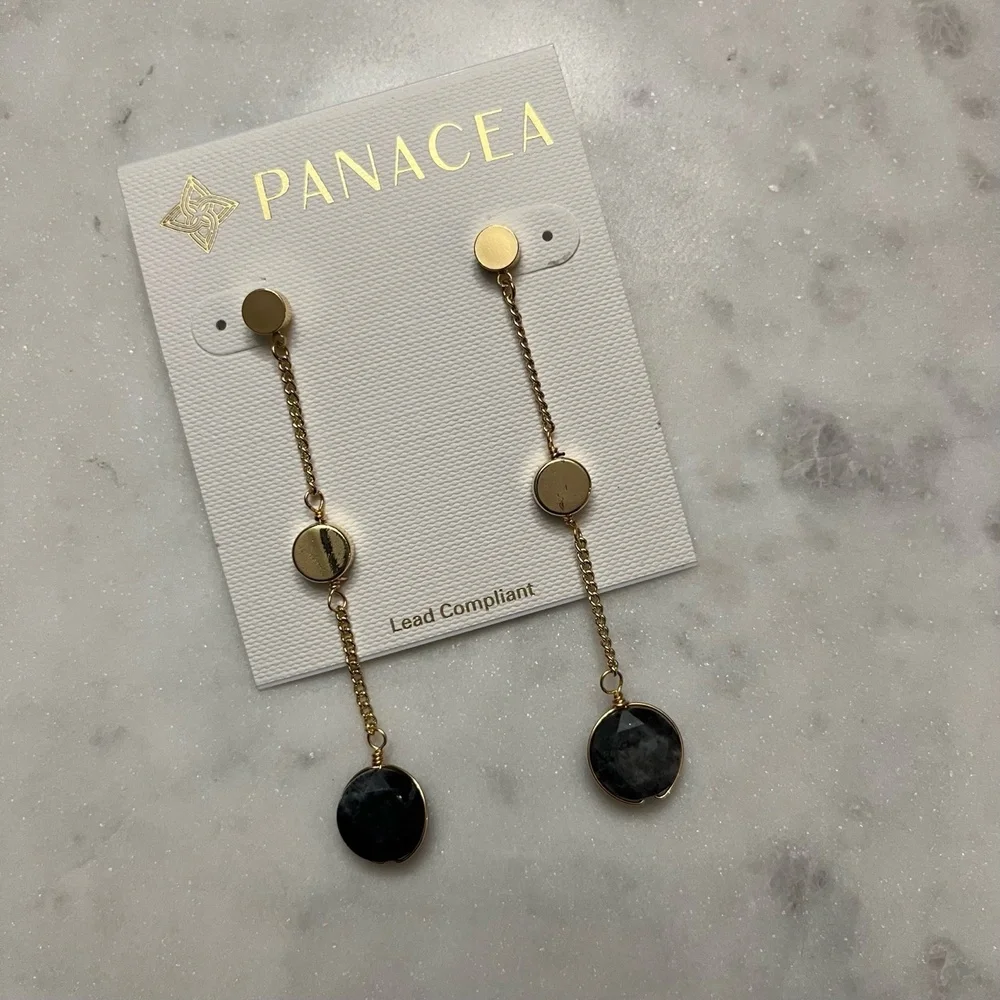 New Panacea Linear Drop Earrings Labradorite Wire Wrapped Genuine Stone Jewelry